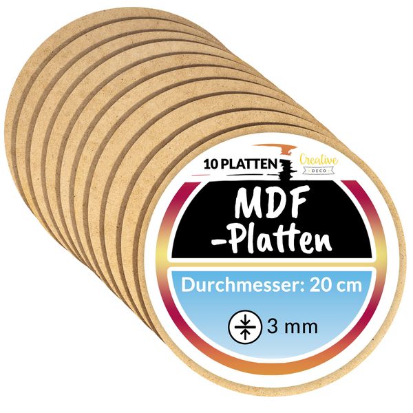 Creative Deco 10 Runde MDF Platten | 20 cm x 20 cm x 0,3 cm | Dünne Holz-platten | Perfekt für Laser, CNC Router, Modellierung, Durchbrochenes, Laubsäge