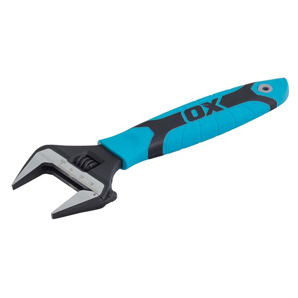 OX Tools Pro Extra Wide Jaw Adjustable Wrench - Adjustable Plumbing Spanner with Soft Grip Handle - Multifunctional tool - 8 inch, (200mm), OX-P324608