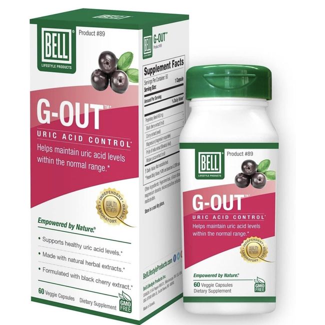 Bell Lifestyle G-Out, Uric Acid Control, 60 Veggie Capsules