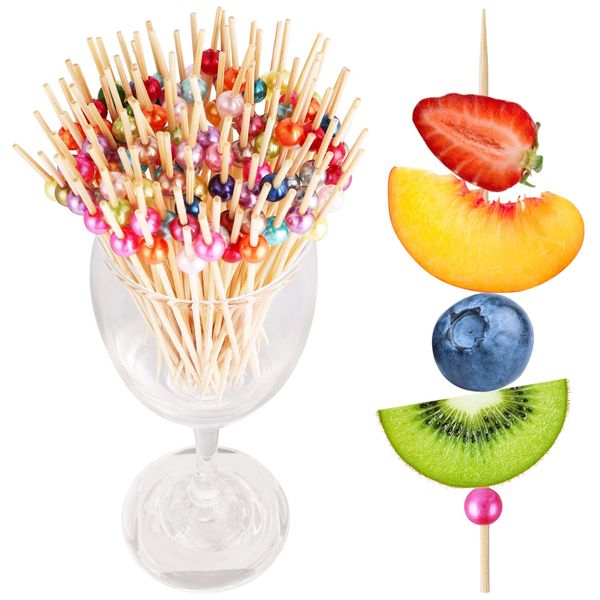 100 Stück Cocktail-Picks, 11.9 cm ausgefallene Cocktail-Zahnstocher für Vorspeisen, Spieße, Bambus-Cocktail-Picker für Party-Dekoration, Burger, Obst (bunt)