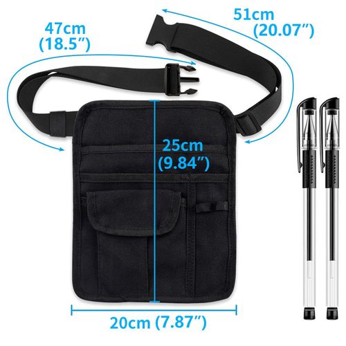 FAURAPMNG Server Apron Bag, Restaurant Server Waist Money Pouch Bag, Restaurant Bar Apron Bag with Adjustable Belt Buckle Check Holder for Waitress Waiter with 2 Pen, Black, 10 × 8 inches