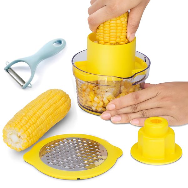 4 in 1 Multi-Function Corn Cob Stripper,Corn Peeler For Corn On The Cob,Corn Remover with Vegetables and fruits peeler,Grater and Measuring Cup