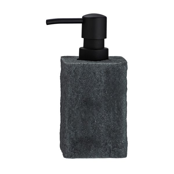 WENKO Villata Grey Liquid Soap Dispenser 0.3 L, Polyresin, Charcoal, 7 x 15 x 7 cm