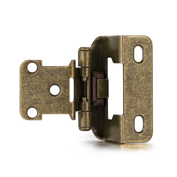 Vallecloud 4 Pack (2 Pair) Antique Brass Cabinet Hinges for Kitchen Cabinet Door, Partial Wrap Self Closing 1/2" Overlay Kitchen Cabinet Hinges, Semi Hidden Cabinet Hinge for Cabinet Doors