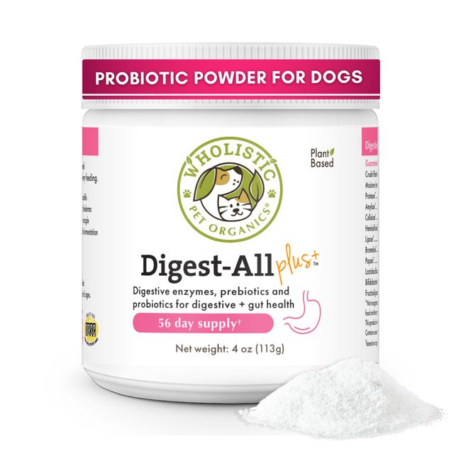 Wholistic Pet Organics: Dog Probiotics and Digestive Enzymes Powder - 4 oz - Dog Digestive Support Supplement Prevents Upset Stomach Gut Health - Digest All Probiotics for Dogs and Cats Stool