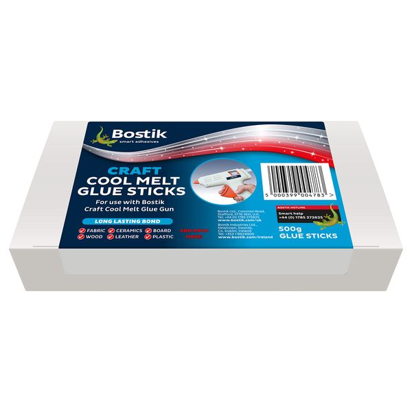 Bostik 30813562 Craft Cool Melt Glue Sticks For Use With Cool Melt Glue Gun, 500g (26 Sticks), Clear