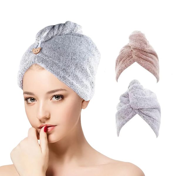 AMSGANK Handtuch Turban, 2er-Pack Mikrofaser-Haarturban mit Knopf Superweich Saugfähig Schnelltrocknend Handtuch Damen Kopfhandtuch für Lange Lockiges Nasses Alle Haartypen