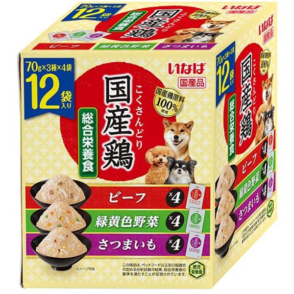 Inaba Japanese Chicken, Beef, Green/Yellow Vegetables, Sweet Potato Variety, 2.5 oz (70 g) x 12 Bags