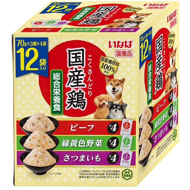 Inaba Japanese Chicken, Beef, Green/Yellow Vegetables, Sweet Potato Variety, 2.5 oz (70 g) x 12 Bags