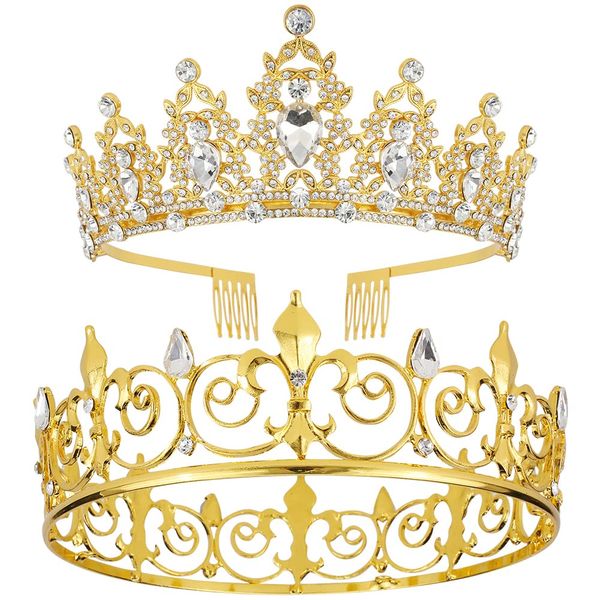 AOPRIE King & Queen Artemis Tiara and Crown for Women Men Crystal Hair Accessories for Wedding Prom Bridal Birthday Party Halloween Costume Christmas Gifts Gold Princess Tiara for Girls Boys