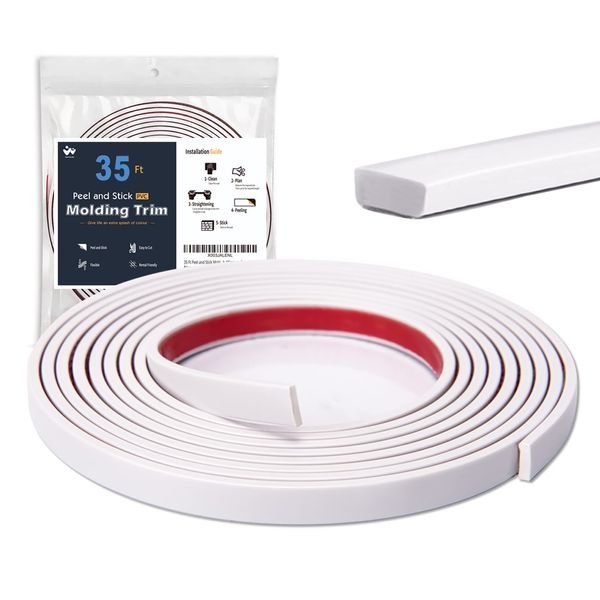 35 Ft Peel and Stick Backsplash, Trim Molding Tape for Tile Edge, Self-Adhesive Wall Trim for Corner Decor (White)