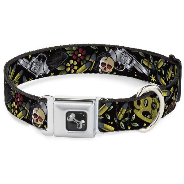 Buckle-Down Seatbelt Buckle Dog Collar - Born to Raise Hell CLOSE-UP Black - 1" Wide - Fits 9-15" Neck - Small