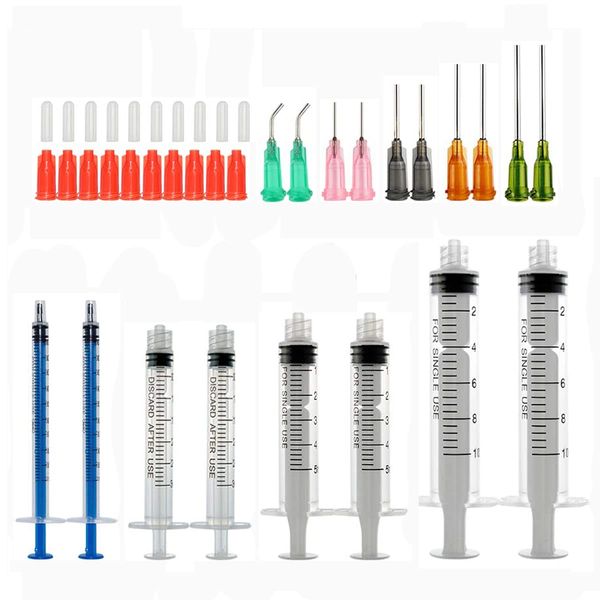 Spritzen Set mit stumpfen Nadeln, 1ml, 3ml, 5ml,10ml mit 14g, 15g,16g, 18g, 20g stumpfen Nadeln und Spritzen-Kappe für DIY Craft Nachfüllkleber, industrielle Anwendungen (8 Stück)