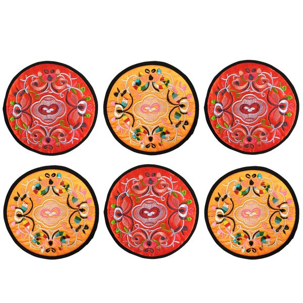 Wrapables Ethnic Embroidered Coasters Set of 6, Red/Orange