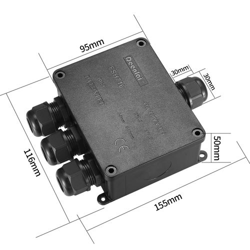 IP68 Waterproof Junction Box, 4-Way Outdoor Electrical Cable Connectors, Electrical External Cable Wire Junction Box with 4 Cable M25 Gland for 4-14 mm Diameter Cable, Black
