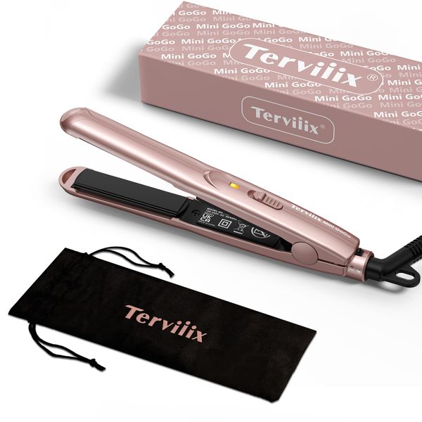 Terviiix Mini Hair Straightener for Short Hair, Small Straighteners Travel Straighteners and Ceramic Plate, Quick and Easy Hair Styling, Dual Voltage, Pouch Included, Blue