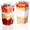 50 Pack 3 oz Square Mini Dessert Cups with Lids and Spoons Square Tall Clear ...