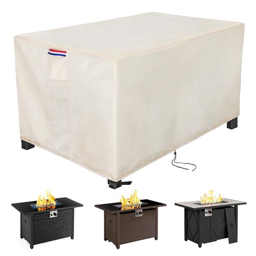 Youlvy Fire Pit Cover Rectangular 58 Inch - Waterproof Outdoor Fire Table Cover Rectangle Heavy Duty, 600D Patio Propane Gas Firepit Cover Rectangular Tear Weather Resistant - 58 x 36 x 27 Inch Beige