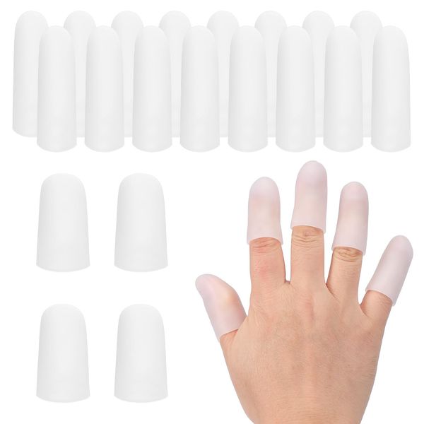 PATIKIL Finger Sleeve Protectors, 20pcs Silicone Finger Cots Cover Cap Thumb Guard Gel Finger Protection for Repair, Sports, 2 Size White