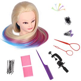 Mannequin Head with Synthetic Hair for Hairdresser Hairstyles