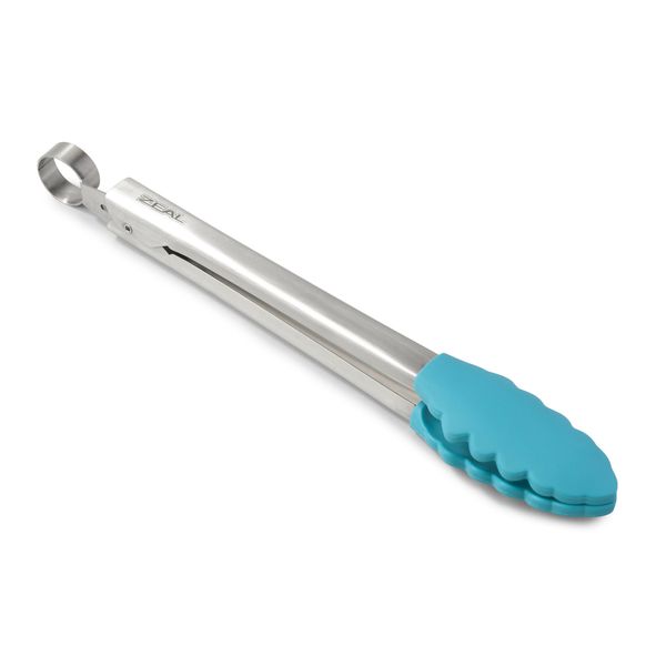 Zeal - Non-Stick Silicone Tongs, with Stainless Steel Handle - Perfect for Cooking, Grilling, BBQ, Serving - BPA-Free Silicone, Heat Resistant up to 250°C - Aqua Blue.