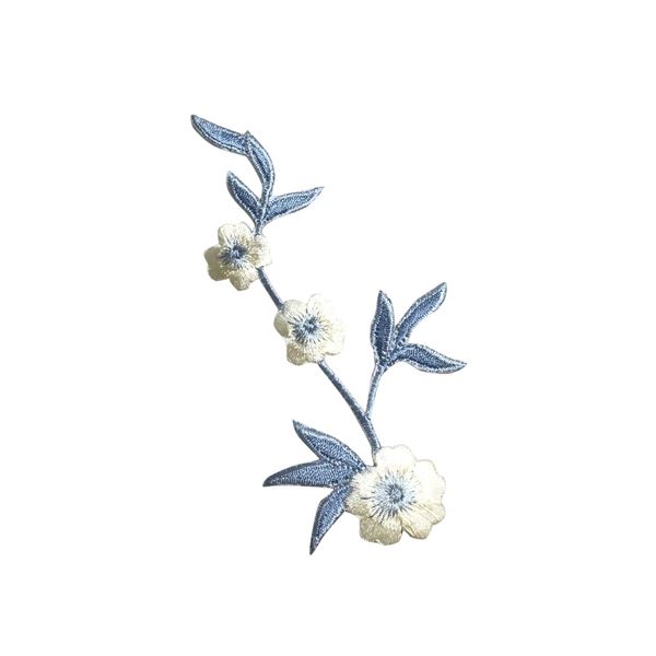 Cream/Blue Flower - Right - Embroidered Iron on Patch