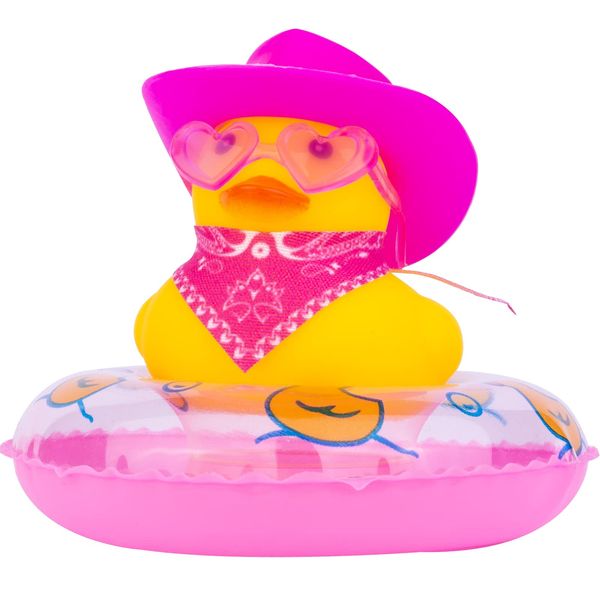 MuMyer Cowboy Car Rubber Duck Yellow Duck Dashboard Decoration Cool Duck Car Ornaments with Mini Cowboy Hat Scarf Sunglasses Swim Ring(Pink)