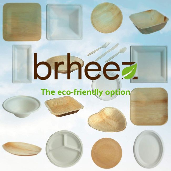 brheez 9 Inch Round Heavy Duty Natural Bagasse Fiber Disposable Plates |  Eco-Friendly & 100% Natural | Biodegradable & Compostable Plate | Paper