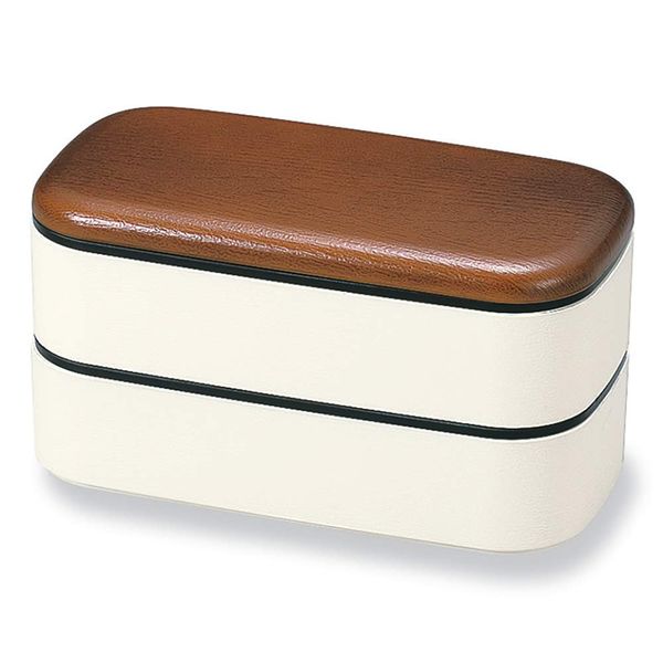 Yamanaka Lacquer M17057-3 Natural Wood Grain Men's Square Bento Box, White & Brown