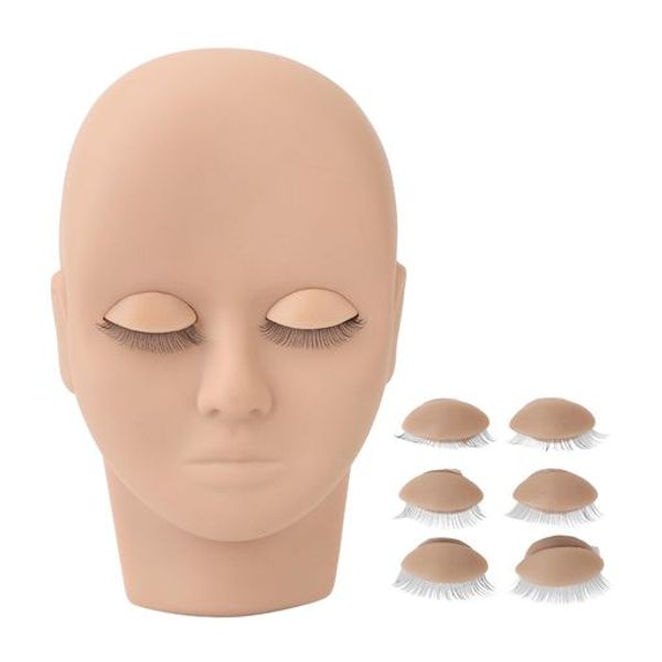 3D Simulated Face Double Eyelashes, Rubber and Silicone, Lash Mannequin Head, Beginner Eyelash Extensions, Reusable, Makeup, Facial Washing, Massage, Acupuncture, 17.5X10.7CM Size (Light Brown)