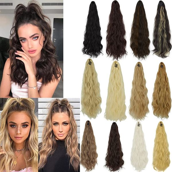 Ponytail Extensions Claw Long Wavy Curly Clip in Ponytail Hair Extension Hairpiece One Piece Mini Jaw Synthetic Pony Tail Hairpieces 24"