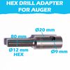Auger adapter for drill: hexagon socket (HEX) 12mm for digging holes stakes, posts, fencing