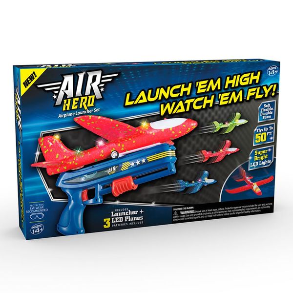 Ontel Air Hero Airplane Launcher Toy with LED Lights, Fun Outdoor Toy Includes 3 Airplanes & 1 Launcher, Kids Toy for Christmas or Gift for Kids Birthday, Nighttime Light Up Toy, Durable ABS Material