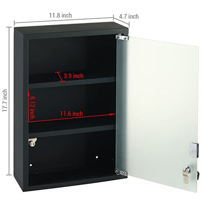  MyGift Wall Mounted Black Metal Medicine Cabinet with