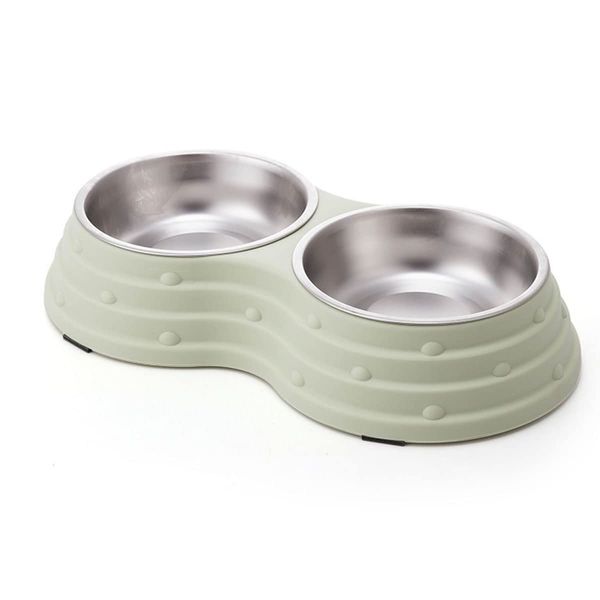 KuTi Kai Double Dog Bowls for Food and Water,Premium Removable Stainless Steel Double Bowls with Non-Slip Bottom Non-Spill Dog Food Bowls for Pet and Small Dogs Cats etc (Small, Green)