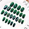 24 PCS Nail Tips, Gel Nail Tips, Solid Color, Cat Eye Stone, Handmade Nail Art Tips (Green)
