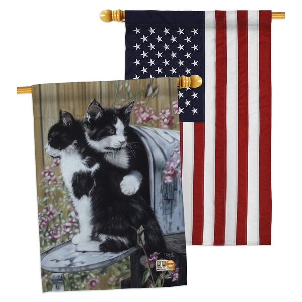 Breeze Decor Tuxedo Cat House Flag Pack Kitten Meow Spoiled Paw Fur Pet Nature Farm Animal Creature Embroidery Decoration Banner Small Garden Yard Gift Double-Sided, Made in USA