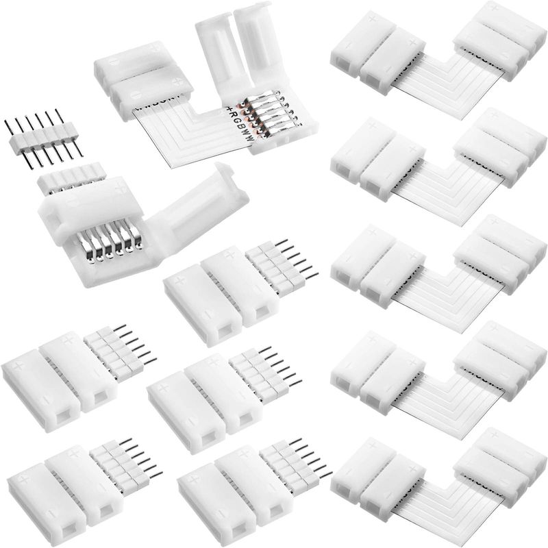 12 Pieces 6 Pins LED Strip Connectors Set L Shape LED Strip Light ...