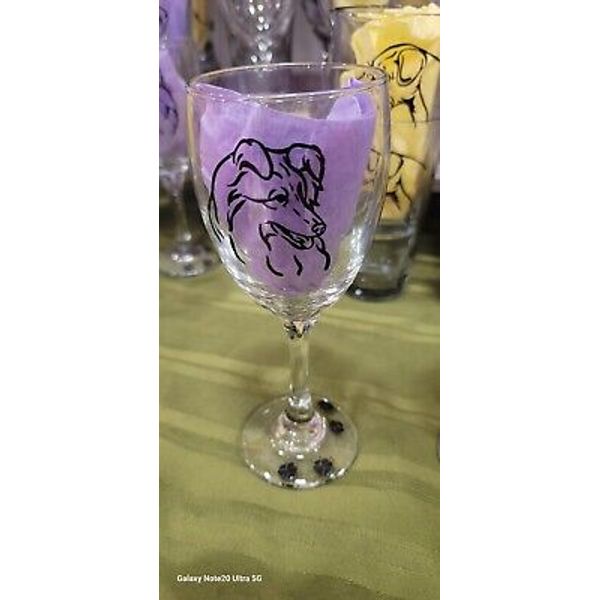 Shetland Sheepdog Sheltie Pet Face Portrait Paw Print Painted Black Wine Glass