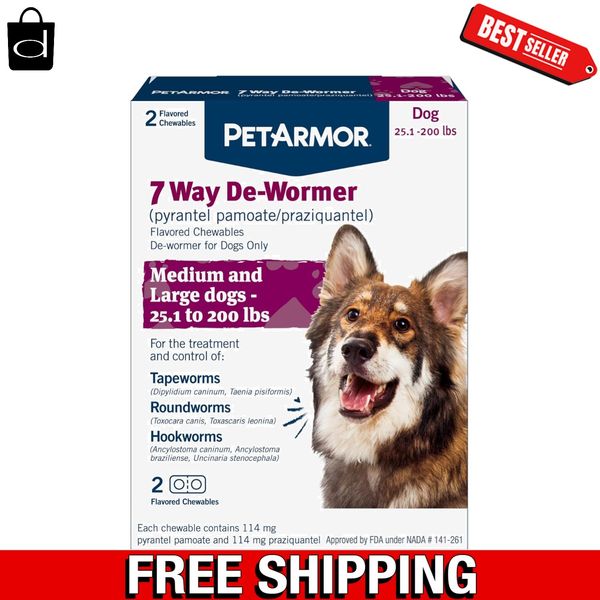 Vet-Quality 7 Way De-Wormer for Medium & Large Dogs - Flavored 2 Tablet Pack