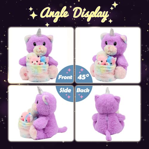 Hopearl LED Plush Cat with Removable Bucket Lighting Up Stuffed Mommy Cat with 3 Baby Kittens in The Basket Floppy Stuffed Animal Playset Night Lights Glow in The Dark Birthday Gifts for Kids, 12''