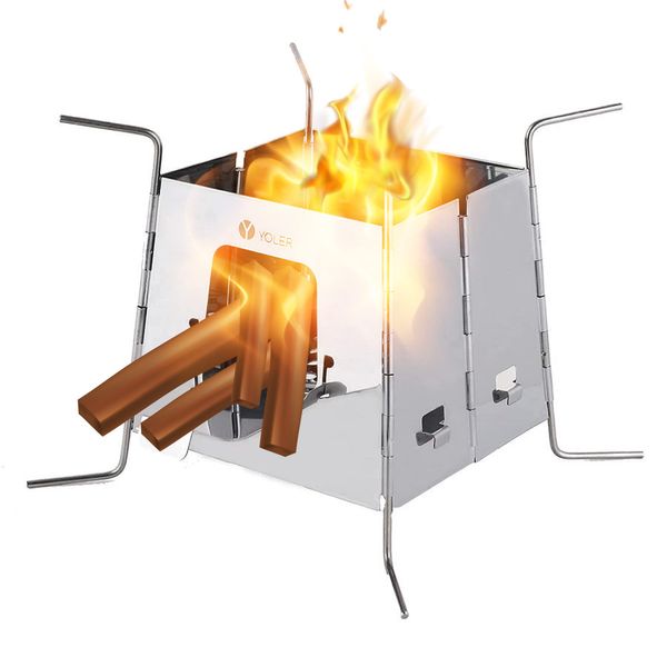 YOLER Stock Disposal Bonfire Stand, Wood Stove, Firewood, Camping, Foldable, Stove, 360° Rotating Legs, Compact, Stainless Steel, Alcohol Stove, Outdoor, Solo Can, Outdoor Activities, Bonfire, Cooking, Portable and Convenient