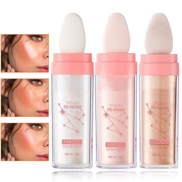 3 Pcs Polvo De Hadas,Fairy Hightlighter Stick Face Blusher Patting Polvo De Hadas Powder Highlighter Makeup,Natural Body Brightens Three-dimensional Body Glitter Stick