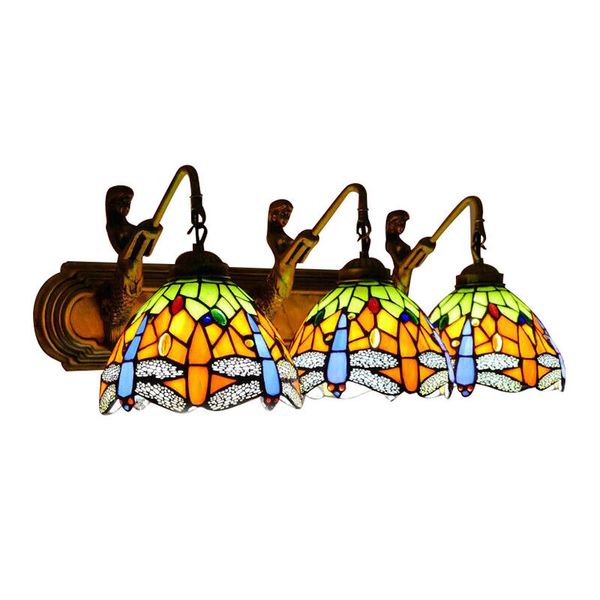 Tiffany Dragonfly 3 Head Mermaid Lamp Base Stained Glass Wall Sconce Living Lamp