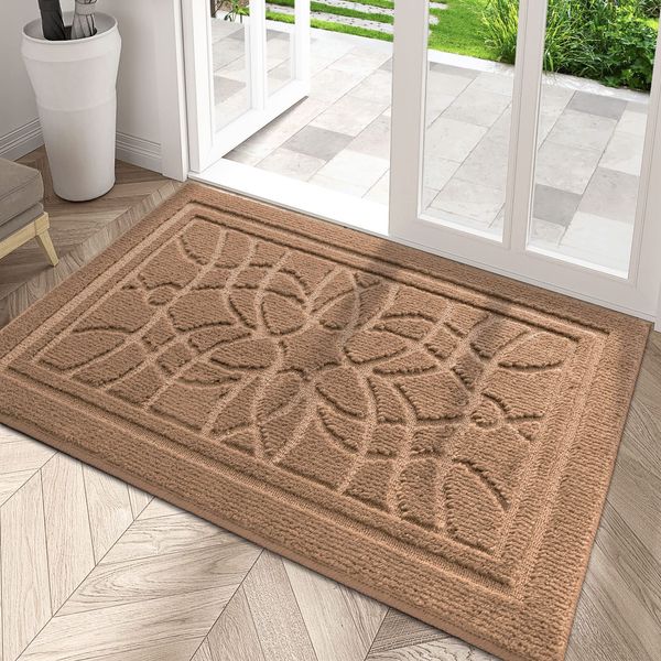 DEXI Front Door Mat for Home Entrance, 20"x32" Non-Slip Absorbent Floor Mats Low-Profile Washable Doormat for Entryway, Garage, Patio, Beige