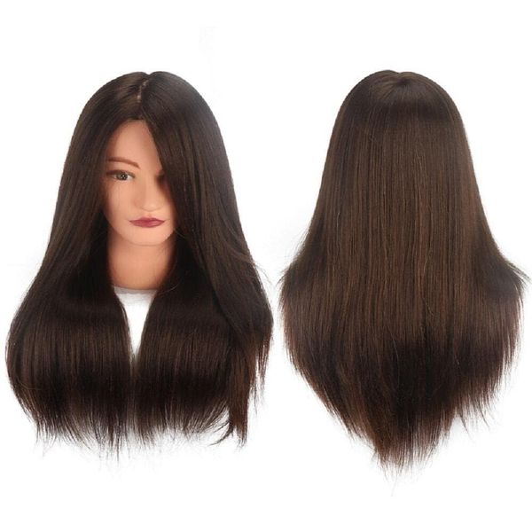 18 Inch 100% Human Hair, Brown and Black, Two Hair Colours, Barber's Sport Head Model with Long Hair Styling (brown hair)