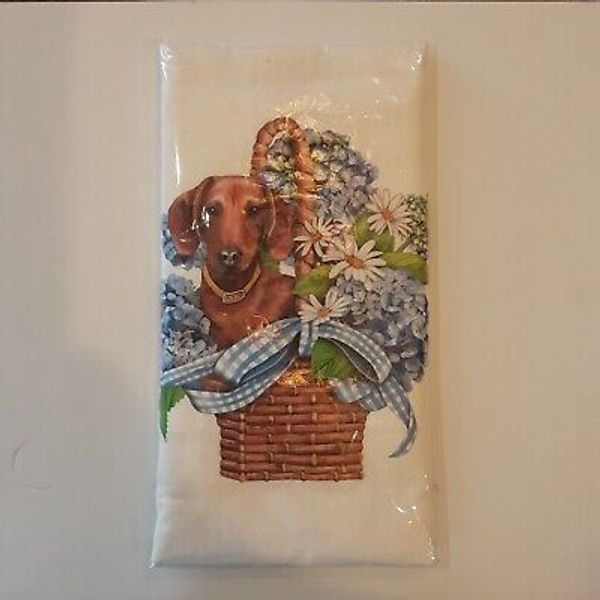 Mary Lake Thompson Dachshund Flour Sack Dish Towel Dachshund In Flowers NIP 30"