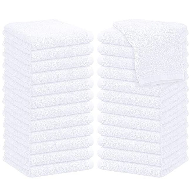 Oakias Cotton Wash Cloths, White, 24 Pack, Face Towels, 12 x 12 Inches Quick Drying Washcloths