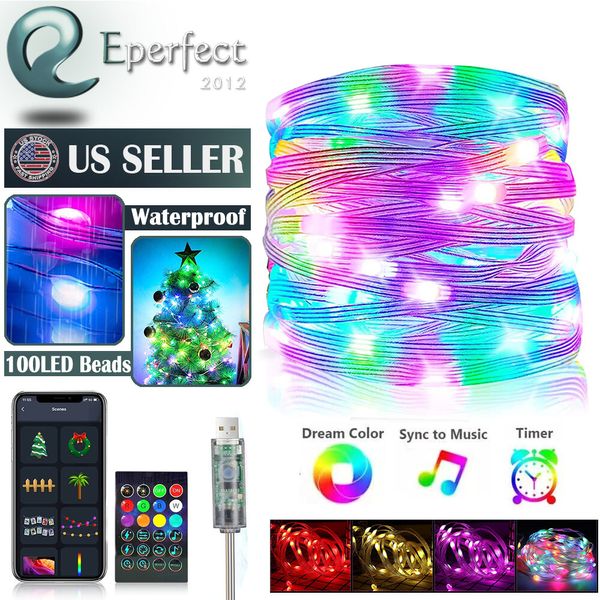 33ft Fairy LED String Strip Lights Remote USB Color Changing Smart Xmas Decor