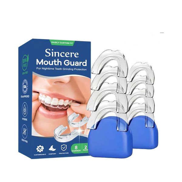 Sincere Mouth Guard for Grinding Teeth at Night, Sport Athletic, Whitening Tray, 2 Sizes, Pack of 8 with Travel Case, Teeth Grinding Mouth Guard for Sleep, Night Guard For Teeth Grinding and Clenching